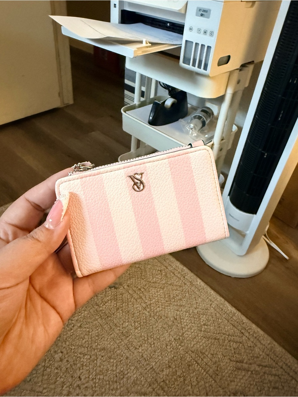 Pink Stripe Women's Zip Wallet - Stylish Compact Card Holder